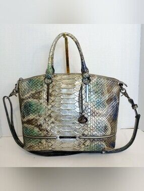 Brahmin Duxbury Platinum Snake All Over Embossed Leather Crossbody Satchel Purse